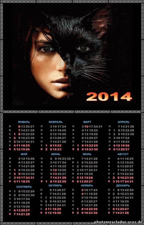 Календарь на 2014 год - Женщина кошка
